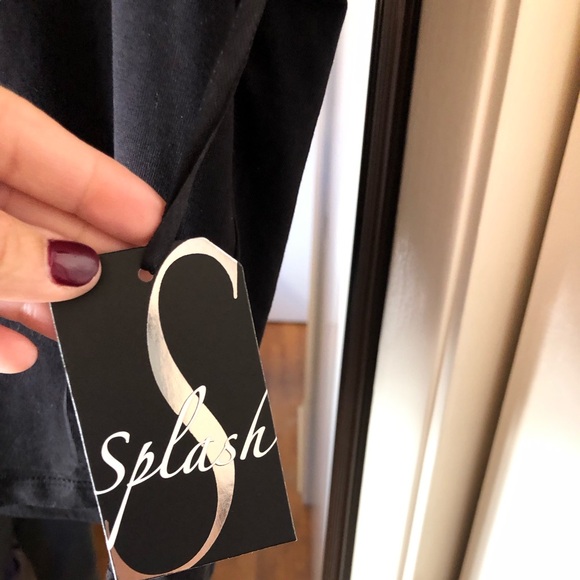 Splash brnd black top sz XL, lace neck 16 inches PTP, 14 inc lgth cotton/spand - Picture 2 of 6